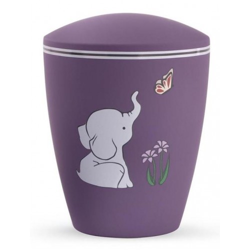 Biodegradable Cremation Ashes Urn (Infant / Child / Boy / Girl) – Purple with Illustrated Elephant